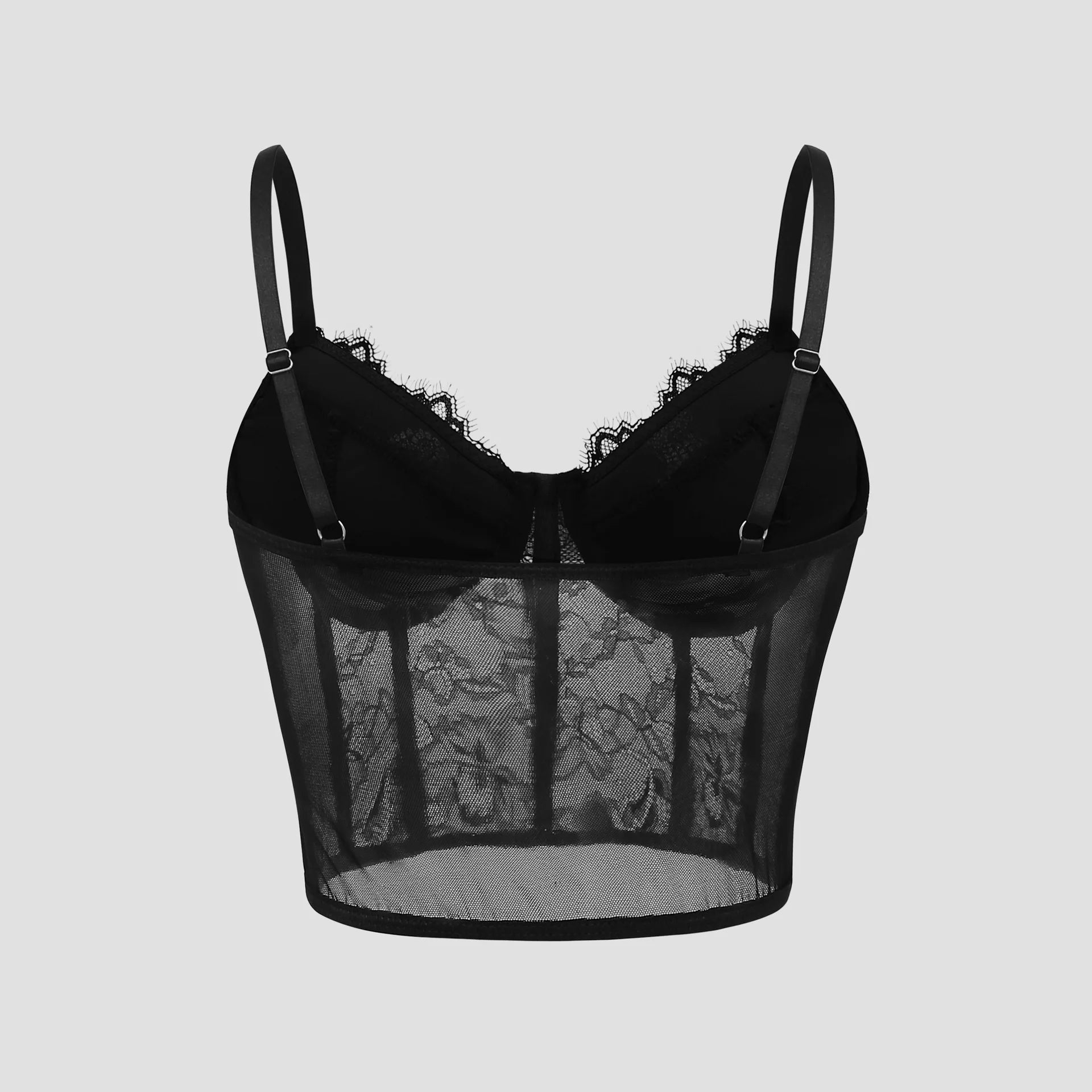 Sexy Schwarzes Mesh-Korsett Top – Halbtransparentes Push-Up Bustier für Damen | Club & Party Crop Top